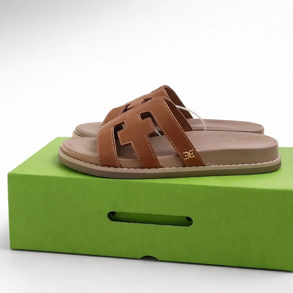 Sam Edelman Valeri Mini Leather Slide Sandals Girls 12 Saddle Brown NWT